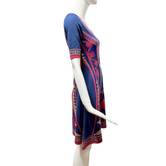 FLYING TOMATO Blue Pink Geometric Bohemian Bodycon A-line Pullover Dress Size M - Picture 8 of 16